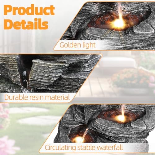 5-Tier Cascading Rock Water Fountain 18''H Outdoor Garden Waterfall with Lights, Outside Patio Water Features Fountain, for Patio, Backyard, Porch and Home Art Decor (Black A) - Image 6