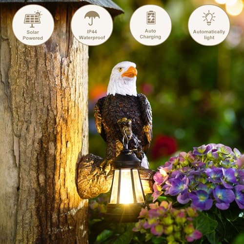 Solar Eagle Tree Decor Outdoor, Hanging Eagle Statue with Lantern - Image 7