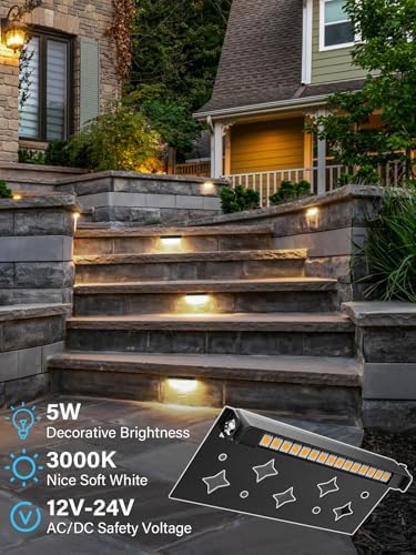 5W Retaining Wall Lights,7 inch LED Hardscape Lighting Low Voltage Landscape Paver Lights 12V 24V Step Lights Outdoor IP66 Waterproof 3000K Soft White Stair Deck Lighting (8 Pack+Connectors) - Image 2