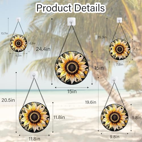 Retro Sunflower Stained Glass Window Hanging Suncatcher Gifts for Mom 9.8" - Image 6