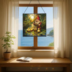 Gnome and Ducklings Stained Glass Suncatcher – Square Hanging Window Panel for Home or Greenhouse – Whimsical Glass Art Gift for Garden Lovers, Christmas, Halloween, Father Days IMzgZn - Image 6