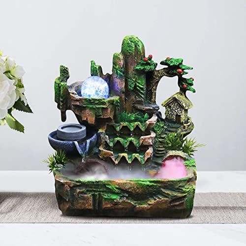 Tabletop Fountain Ornament, 110V Desktop Waterfall Fountain with LED Atomizer and Pond, Featuring Realistic Waterfall Artificial Trees, Rockery Water Fountains for Indoor Home Office Desk Decor (A) - Image 4