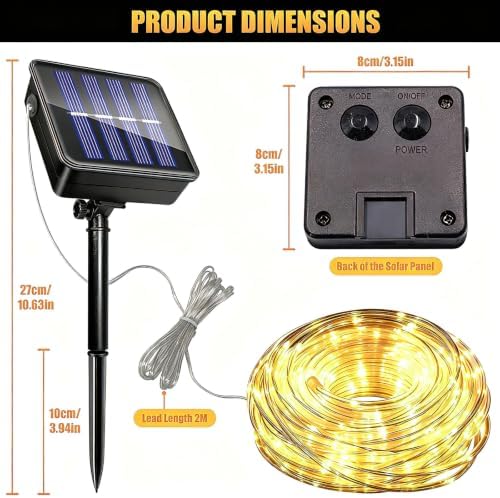 Solar Outdoor String Lights - 300LED Rope Light Waterproof IP65 8 Modes (Warm White, 99ft/30M) - Image 6