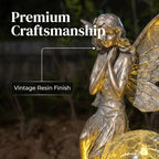 Solar Fairy Garden Statues with LED Crackle Glass Ball Garden Decor, Bronze Fairy Sculpture & Statue Outdoor Decor for Patio Yard Lawn, Angel Figurine Accessory, Magical Fairy Statues Gift for Mom - Image 4