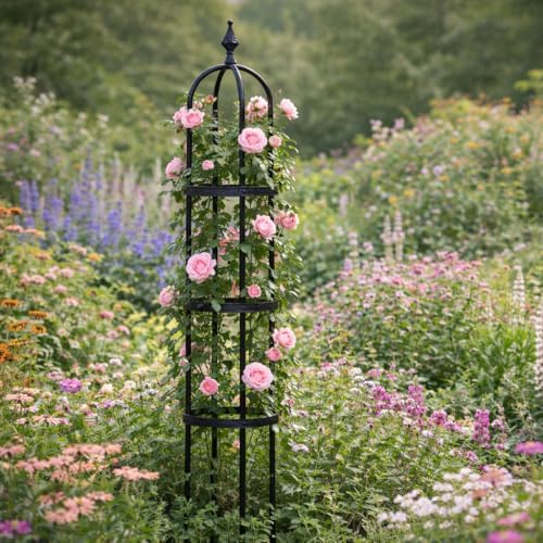 Evergreen 5 ft Garden Trellis for Climbing Plants Vines, Jasmine & Flowers, Rustproof Metal Obelisk Trellises, Outdoor & Indoor Plant Support for Potted Planters (Black) - Image 6