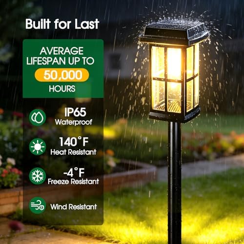 Garpar Solar Pathway Lights Outdoor 4 Pack, Window-Style with Metal Pole - Image 2