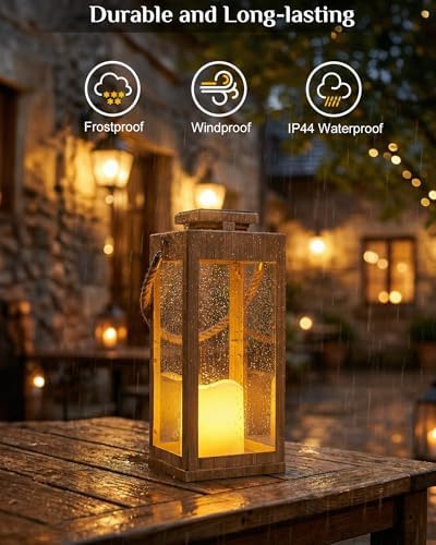 13" Large Wood Decorative Solar Lanterns Outdoor Waterproof for Porch - Image 4