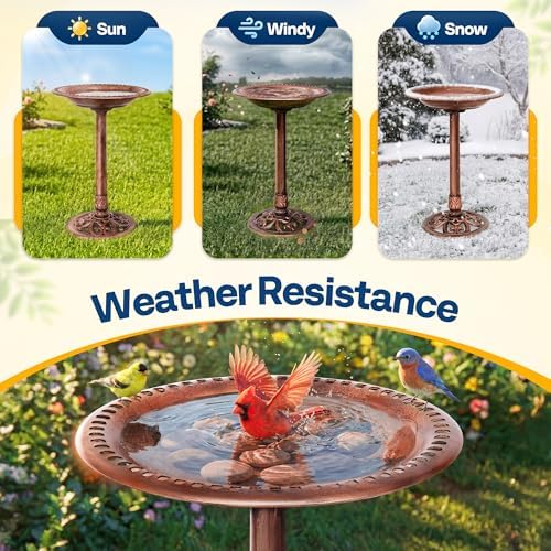 VIVOHOME Bird Bath for Outside, Polyresin, Pedestal, Antique Bronze - Image 4