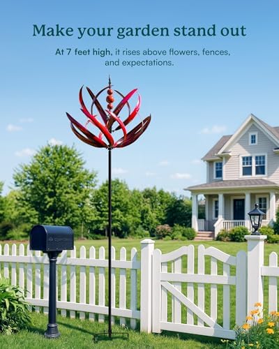Yard Garden Wind Spinners - 91" Height Extra Large Wind Spinners Outdoor Metal, Kinetic Wind Sculptures for Lawn Patio Garden Decor (Burgundy Lotus) - Image 2