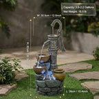 Outdoor Water Fountain with LED Lights, 32.3" Vintage Pump Cascading Water Feature, Resin Garden Fountain for Patio, Backyard, Porch, Entryway, Housewarming Gift - Image 2