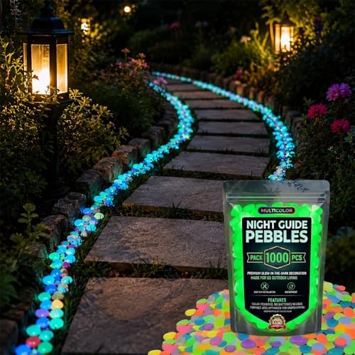 Colorful Glow in the Dark Garden Stones, Luminous Pebbles Stones for Walkway Landscaping, Glowing Stepping Rocks for Fish Tank Aquarium Decor, Resin Gravel Ornaments, Garden Outdoor (1000, Green) by LSMARZJZ