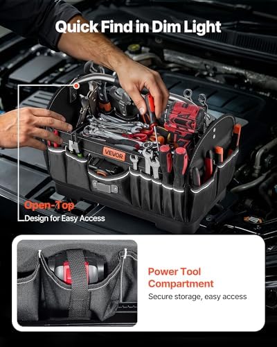 VEVOR Tool Bag, 16.1 Inch, 33-Pocket Open Top Tool Tote, Portable Electrical Maintenance Toolbox Organizer Storage with Hard Plastic Base, Adjustable Shoulder Strap, for Professionals DIY & Jobsite - Image 6