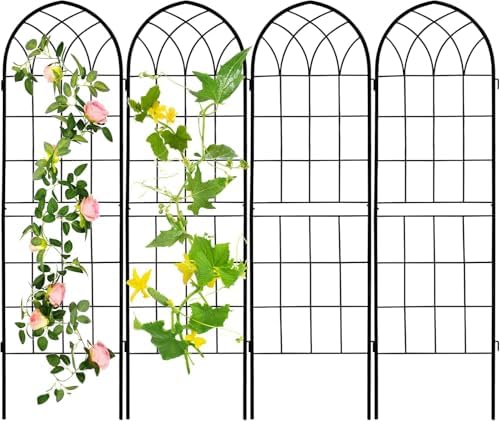LZRS 71 x 80in Rustic Iron Arch Decoration Garden Trellis with Black Metal Coating – Perfect for Supporting Climbing Plants Outdoor, Roses, Vines, Flowers, and Vegetables. by LZRSPET