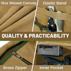 Canvas Tool Bag, 16OZ Waxed Canvas Tool Tote Bag with Metal Zipper & 12-Pocket Design, Multi-Purpose Garden Tool Storage Tote for Electrician Gardener Plumber | Khaki | 14.5"L x 7.5"W x 10"H - Image 5