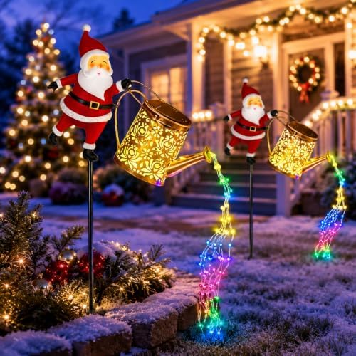 VIHOSE 4pack Christmas Solar Kettle Light Santa Watering Can Garden Decor by VIHOSE