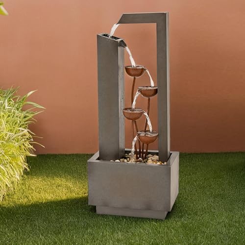 XBrand 38-Inch Freestanding Sculptural Metal Multi-Tier Flower Water Fountain, Gray and Bronze by XBrandHomeGarden