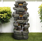 SunJet 47.2" High Cascading Rock Outdoor Water Fountain with LED Lights - Large Outdoor Resin Fountains and Waterfalls for Garden or Patio, Yard, and Deck Decor, Featuring Natural Stone Look - Image 2