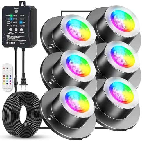 HIBOITEC RGBWW Underwater Pond Light with 12V Timer Transformer, 6 Head by HIBOITEC