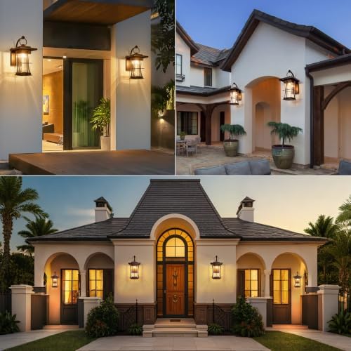 20" H Extra Large Outdoor Sconce Oil Rubbed Bronze Villa Front Door Wall Light XLarge Deep Brown Exterior Wall Lantern Waterproof Mission Light Fixtures with Seeded Glass for Porch Garage Coach Light - Image 4