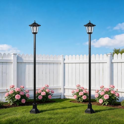 2 Pack Outdoor Solar Lamp Post Light, Adjustable Height 34.5-60.8 in, Black by DJGIFI