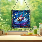 Cloud Gnome Swing Stained Glass Suncatcher – Square Hanging Window Panel for Home or Greenhouse – Whimsical Glass Art Gift for Garden Lovers, Christmas, Halloween, Father Days MPT6CG - Image 2