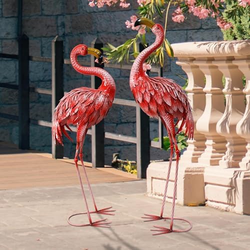 32-36 Inch Metal Yard Flamingos Garden Statues for Lawn Pond Patio - Image 2