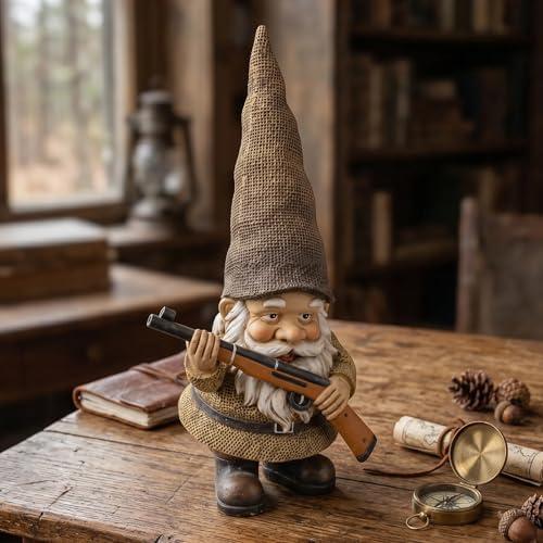 Elenon Garden Gnome Outdoor Statue, 10.6'' High Funny Dwarf with Gun Figurine Decor, Resin Sculpture for Patio Yard Lawn Porch Decoration Ornaments Gift - Image 5