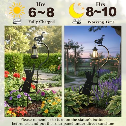 Black Cat Stake Garden Solar Lights Decorative, Woman Gifts For Birthday, Lawn Ornament Lights Solar Powered Stakes Outdoor Waterproof Garden Statue, Mothers Day Gifts Front Porch Patio Outdoor Decor - Image 3