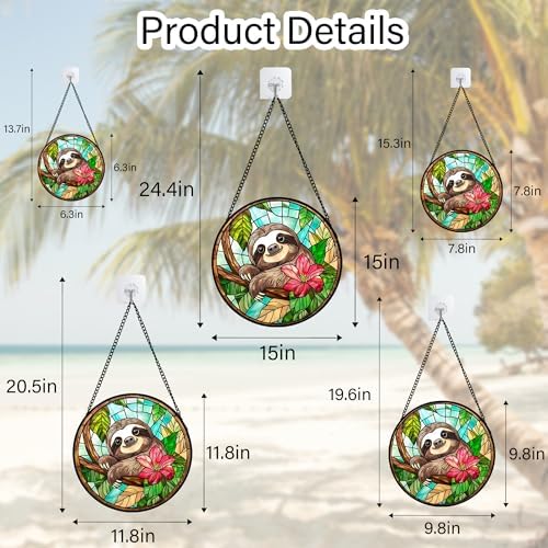 Stained Glass Window Hanging Sloth Flower Suncatcher Gifts for Women 12" - Image 5