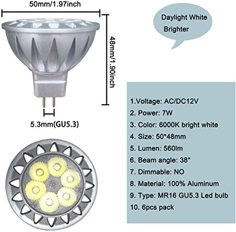 MR16 Led Bulbs GU5.3 12volt Low Voltage 7W 6000K Daylight White - Image 3