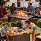 42" Propane Fire Pit, Outdoor Wicker Fire Pit Tables Rectangular Tabletop with Blue Glass Stones, 50000 BTU w/CSA-Certified and Tables for Outside Patio, Backard (Brown) - Image 2