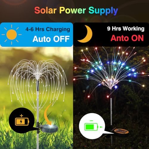 Lewondr 4 Pack Firework Solar Garden Lights Outdoor 8 Modes - Image 3