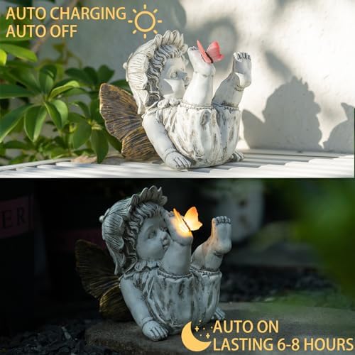 Suyorpe Fairies for Fairy Garden Solar Decor - Fairy Figurines Resin Outdoor Statues Ornaments with Light up Butterfly for Patio,Lawn,Yard,Porch,Outside Angel Gifts - Image 3