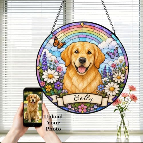 Personalized Stained Glass Dog Portrait Suncatcher 11.81", Custom Dog Photo Memorial Window Hanging with Name, Personalized Pet Portrait Keepsake, Sympathy Gift for Pet Lovers Dogs Loss Memorial - Image 3