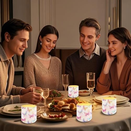 4 Pieces Flameless LED Lights Candles with Remote Battery Powered LED Votive Candles for Valentine Party Wedding Birthday Party Outdoor, Gradient Glow Butterfly Pattern - Image 5
