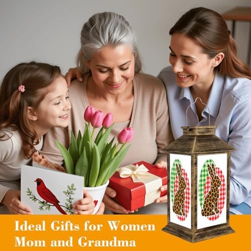 Solar Lantern Outdoor Waterproof Leopard Women Rabbit Bunny Happy Easter Day Eggs Graphic Garden Decor LED Hanging Solar Lights Tabletop Lamp Gifts for Women Mom Outside Yard Patio Porch - Image 4