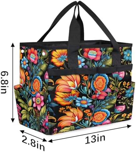 Colorful Flowers Garden Tool Bag Organizer Heavy Duty Spring Summer Gardening Tote Bag with 10 Pockets for Women Men Gardening Gifts - Image 3