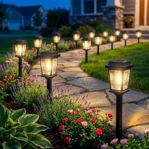 Solar Pathway Lights Outdoor 10 Pack, LED Solar Garden Lights by DOESLAG