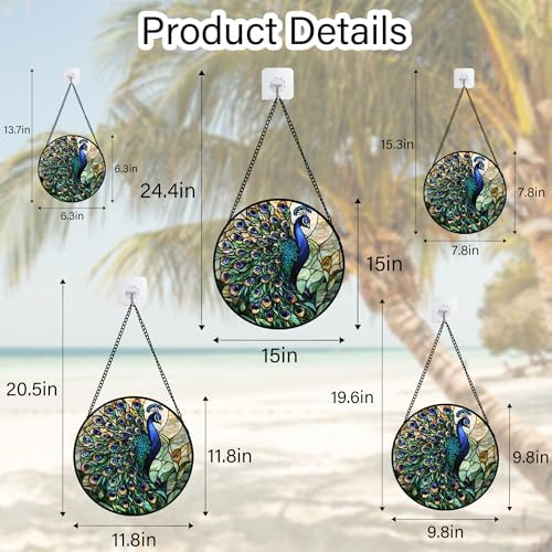 Peacock Stained Glass Window Hanging Suncatcher Gifts for Women 9.8" - Image 5