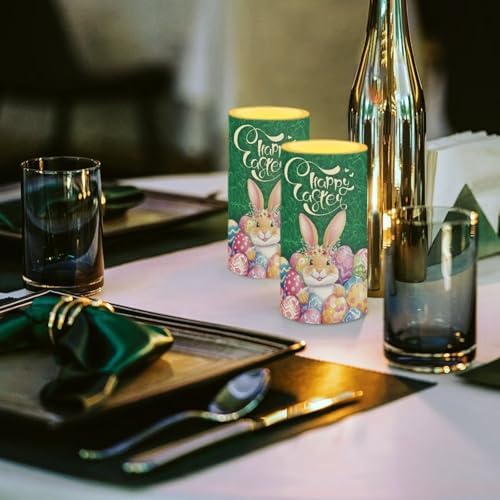Happy Easter Flameless Candles with Timer Set of 2 Battery Operated Candles with Remote Easter Egg Bunny LED Pillar Lights for Dining Table Decor Battery Tea Lights - Image 3