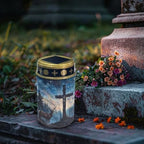 Poceacles 4 Pieces Cross Solar Powered Outdoor Lights Cemetery Solar Candle Solar Memorial Lights Outdoor Waterproof Landscape Lights for Yard Patio Lawn Outdoor Home Decor, Deer Cross Galaxy Blue - Image 3