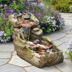 32.5" L Garden Outdoor Water Fountain, Floor Standing Cascading Realistic Tree Trunk Natural Waterfall Outdoor Fountains with LED Lights for Patio, Porch, Home Art Decor - Image 5