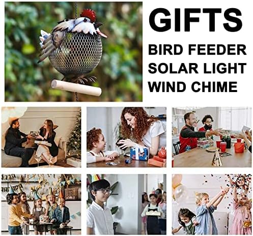 Solar Rooster Bird Feeder Squirrel Proof for Outside - Unique Cute Metal Animal Shaped Wild Bird Feeder with Solar Light, Wind Chime, Gift for Bird Lovers(Rooster) - Image 6