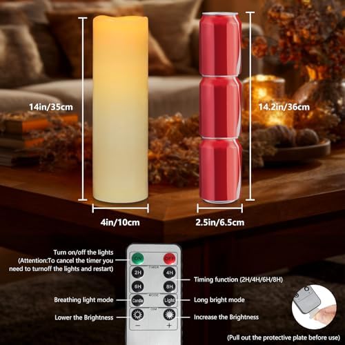 Kimjo 14" x 4" Large Outdoor Waterproof Candles with Timer Remote, 4 Pack - Image 6