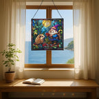 Gnome and Hedgehog Friends Stained Glass Suncatcher – Square Hanging Window Panel for Home or Greenhouse – Whimsical Glass Art Gift for Garden Lovers, Christmas, Halloween, Father Days Mqinb4 - Image 6