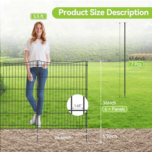 INJOPEXI Decorative Garden Fence 6 Panels 13ft(L)×36in(H) Garden Fences with 6 Panels Rustproof Metal Wire No Dig Temporary Animal Barrier Fencing Outdoor Dog Fence for Yard Patio - Without Gate - Image 2