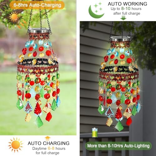 Hanging Solar Lantern Outdoor Chandelier,2 Tier Acrylic Crystal Wind Chimes - Image 3