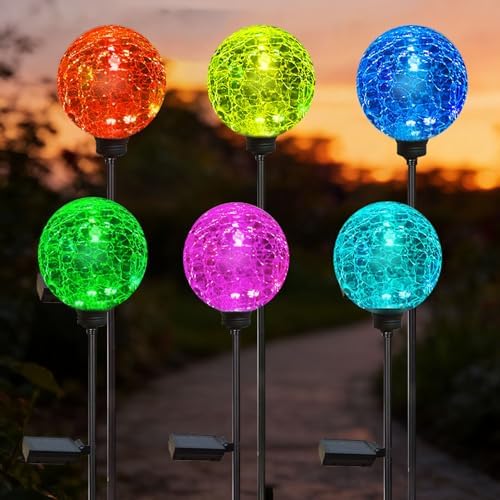 Solar Garden Lights, 6 Pack Multi-Color Changing Solar Globe Lights Outdoor Waterproof Decorative for Yard, Powered Glass Ball Garden Lights for Patio Decoration (6pack) - Image 6