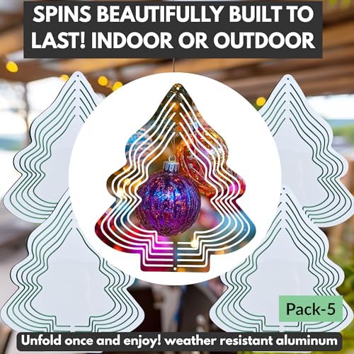 echomerx 5-Pack Sublimation Wind Spinner Blanks 8" – Metal Hanging Windspinners for Sublimation, Indoor Outdoor Yard Décor Sculpture, Includes Hooks, Christmas Tree – Sublimate at 385°F - Image 6