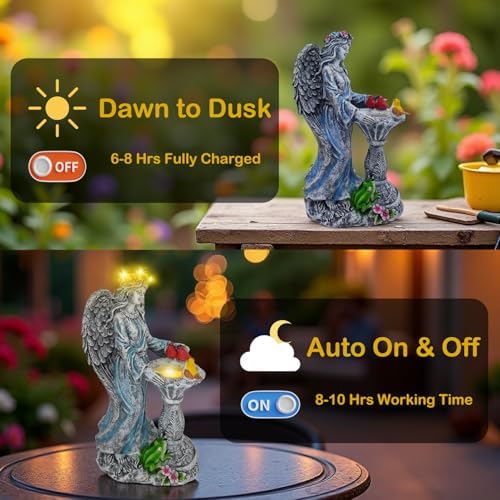 Mrocioa Solar Outdoor Garden Decor Angel Statue Light with Color Changing Birdbath, Waterproof Led Home Decor Figurine Lights for Yard Patio Front Porch, Housewarming Gifts for Easter Spring - Image 2